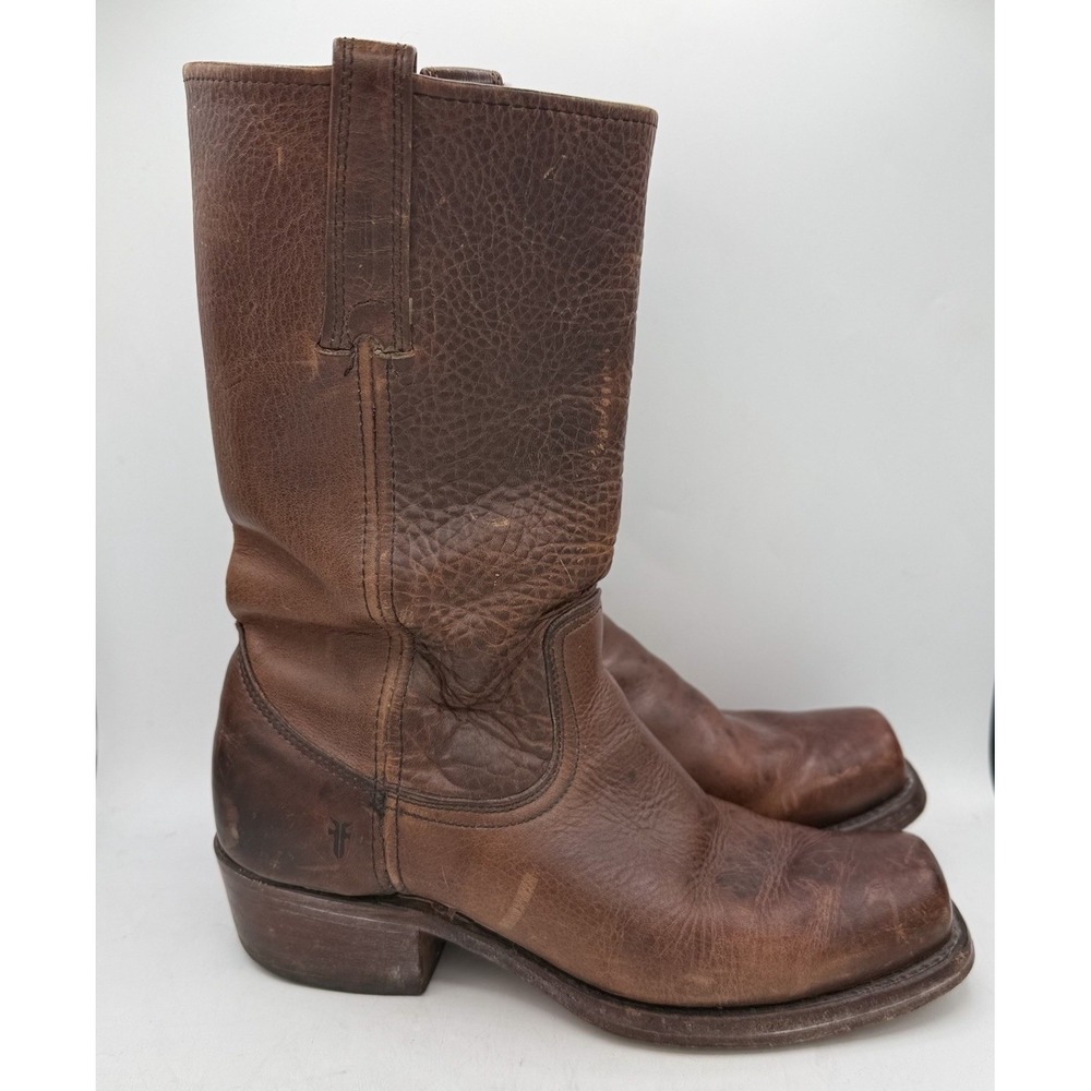 Vintage FRYE Mens Wellington Roper Cowboy Boots Brown Pebbled Leather 10 M 78041